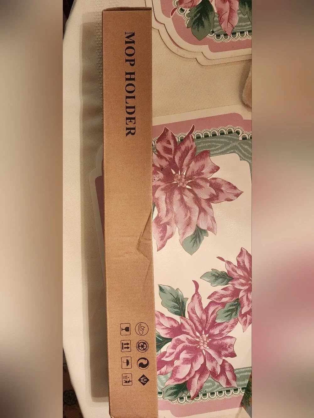 Rubbermaid Beige and Gray Wall-Mounted Mop and Broom Organizer